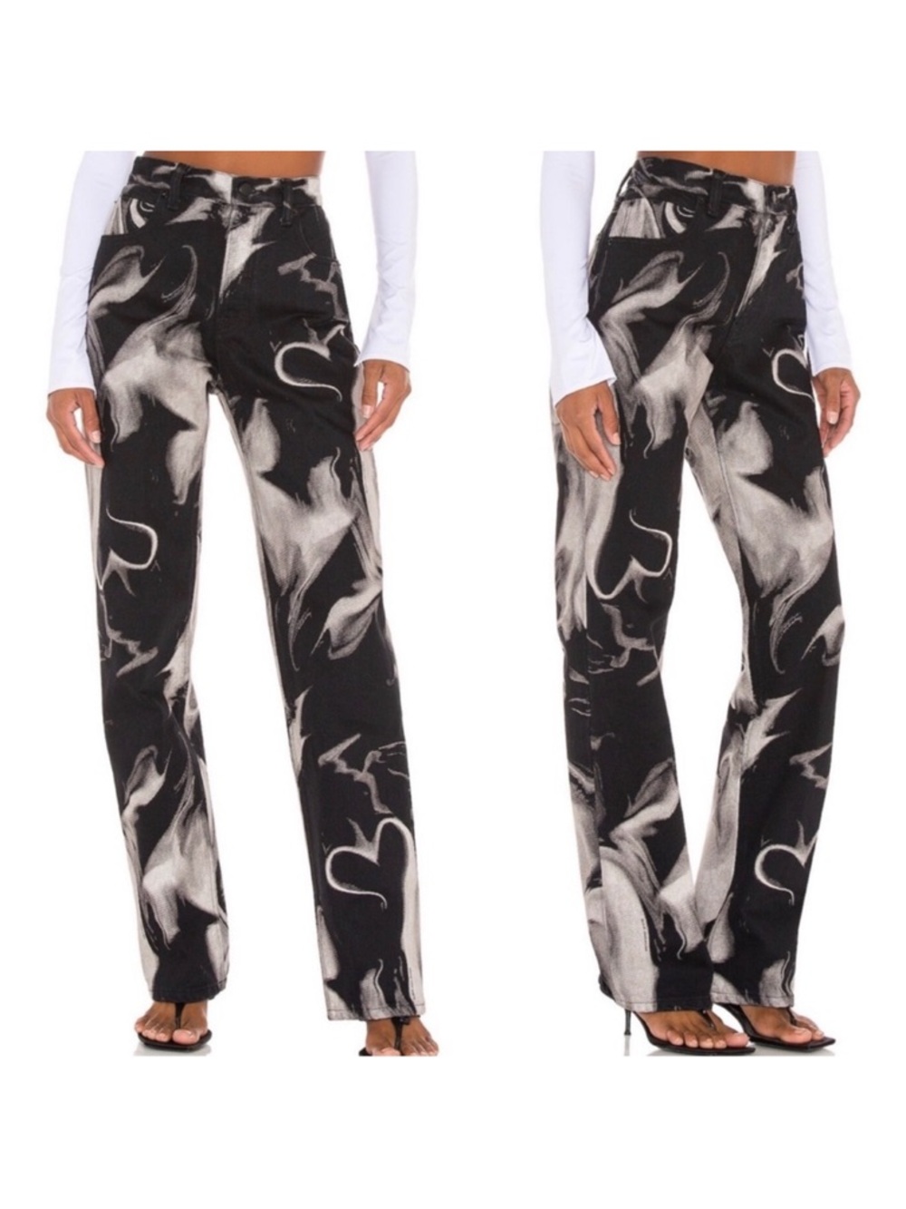 Alexander Wang Black and White Swirl Heart Print Jeans